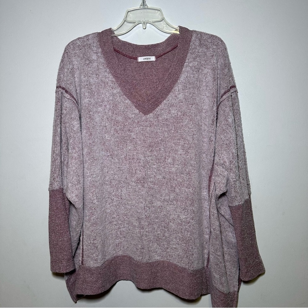 Cherish Oversized V-Neck Sweater in Purple Mauve Hue